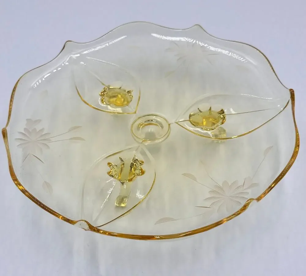 Lancaster Jubilee Pattern Etched Elegant Depression Glass, 1930's Footed Plate